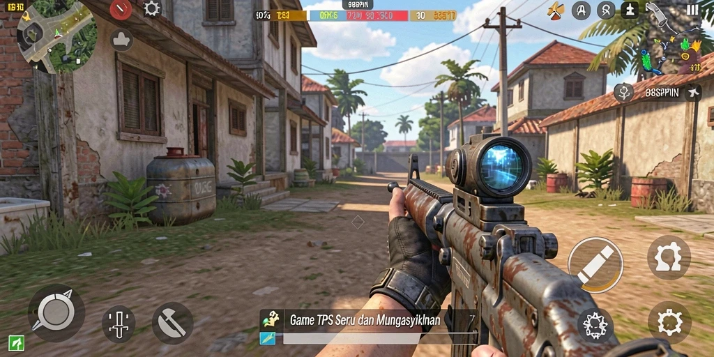 Gameplay seru 98SPIN dalam aksi tembak-menembak TPS.