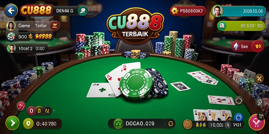 Tampilan gameplay Poker yang mendebarkan dan interaktif di CU888.