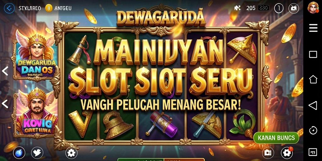 Tampilan gameplay DEWAGARUDA yang mendebarkan dan penuh warna.