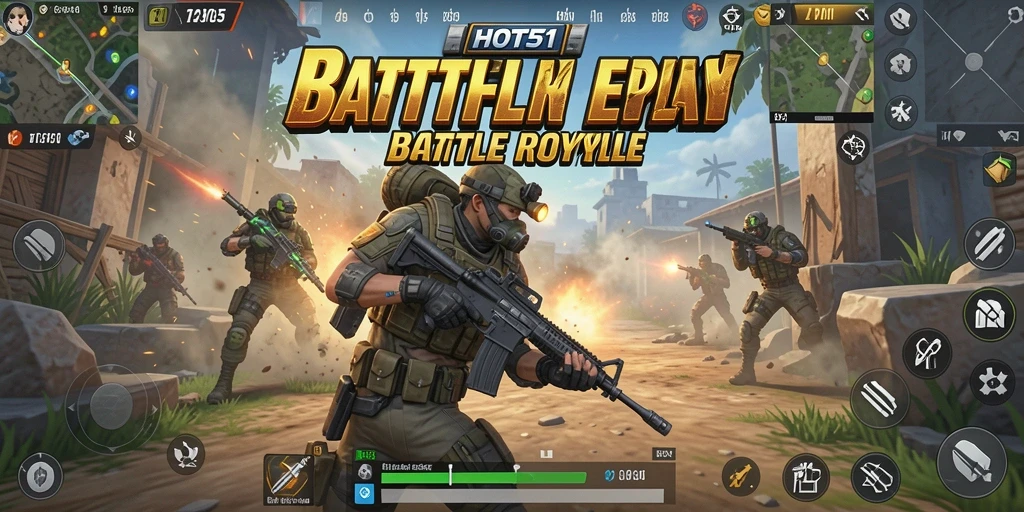 Screenshot gameplay HOT51 dengan pertarungan seru di arena Battle Royale.