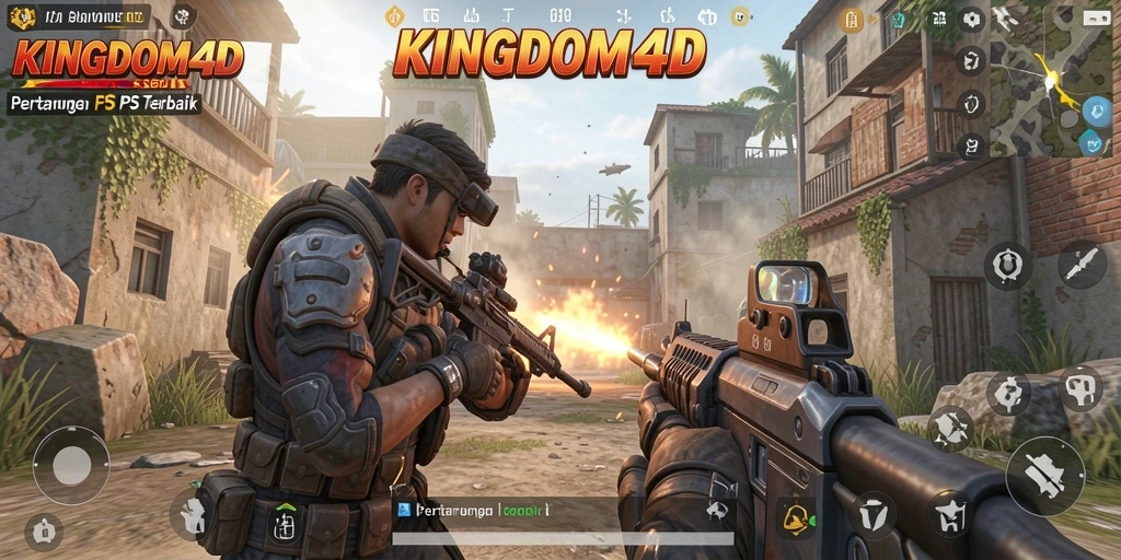 Screenshot utama menunjukkan pertempuran seru dalam KINGDOM4D.