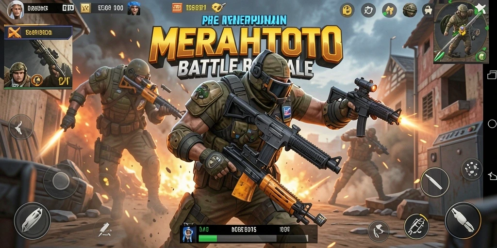 Gameplay intens di <strong>MERAHTOTO</strong>, aksi Battle Royale yang mendebarkan.