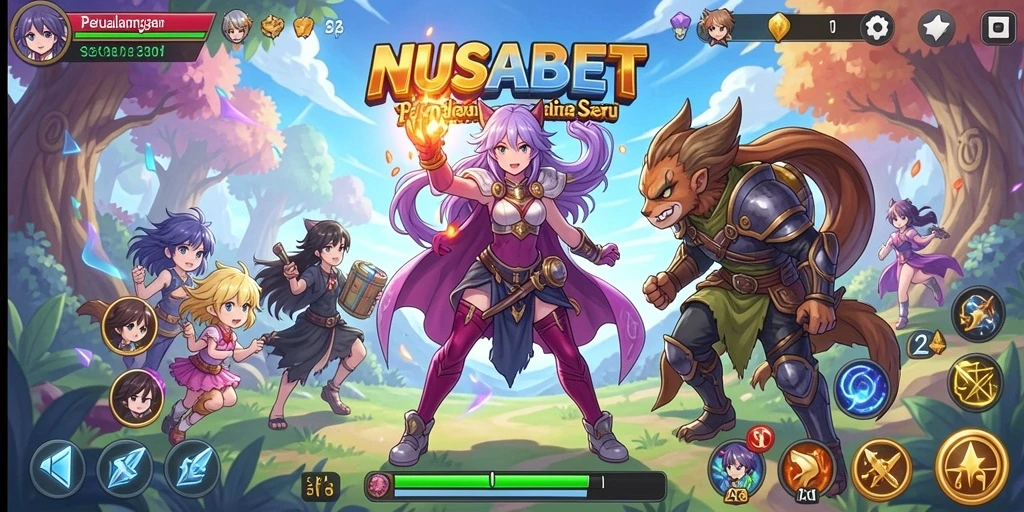 Screenshot gameplay NUSABET menampilkan karakter anime yang beraksi.