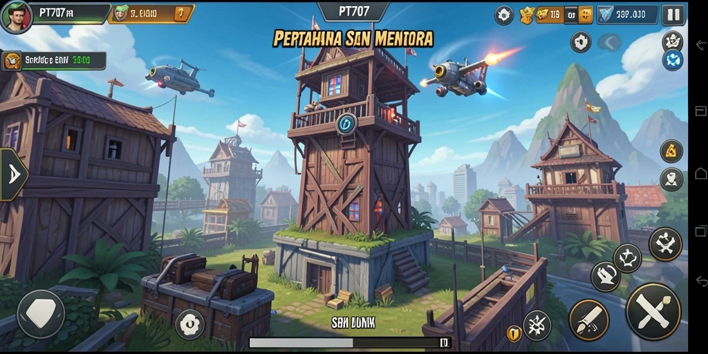 Gameplay seru PT707 menampilkan pertahanan menara yang strategis.